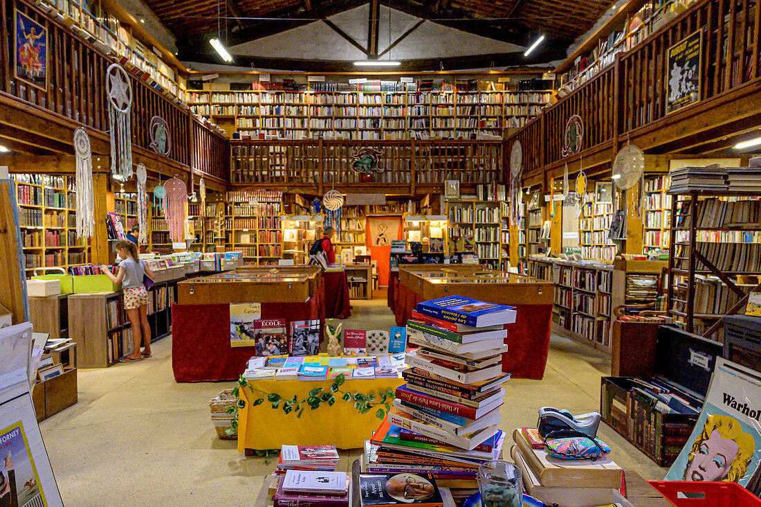 Antiquarian bookshop in Le Somail on the Canal du Midi, Occitania, France