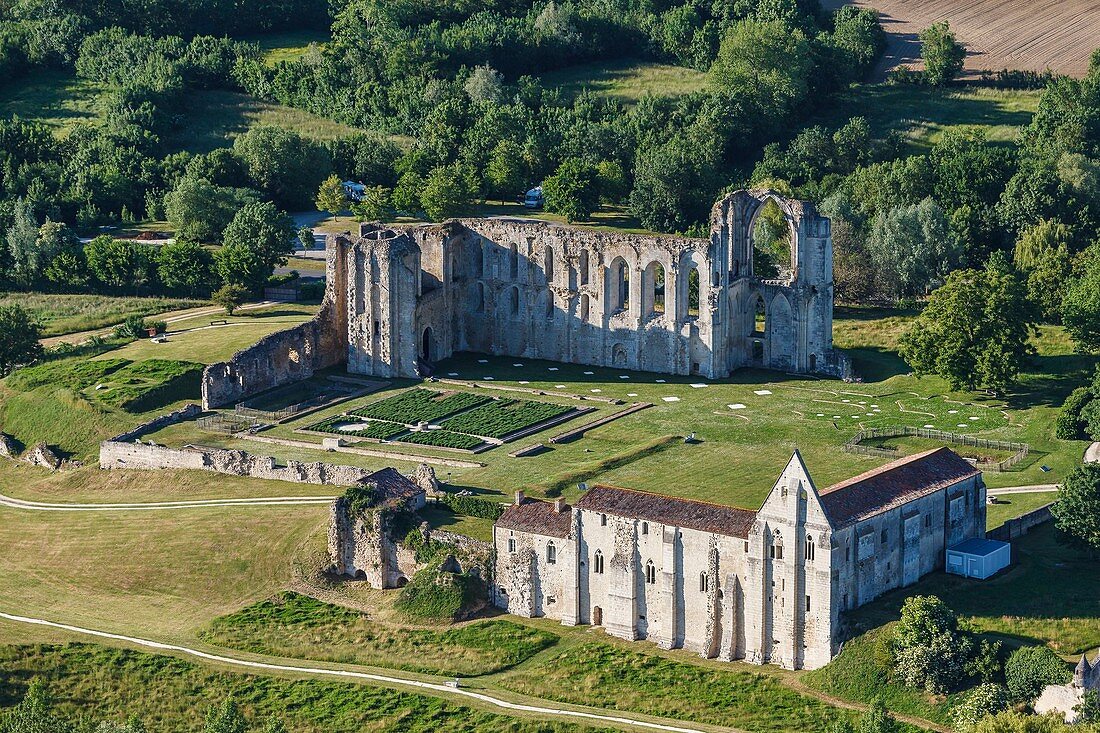 France, Vendee, Maillezais, the abbey (aerial view)