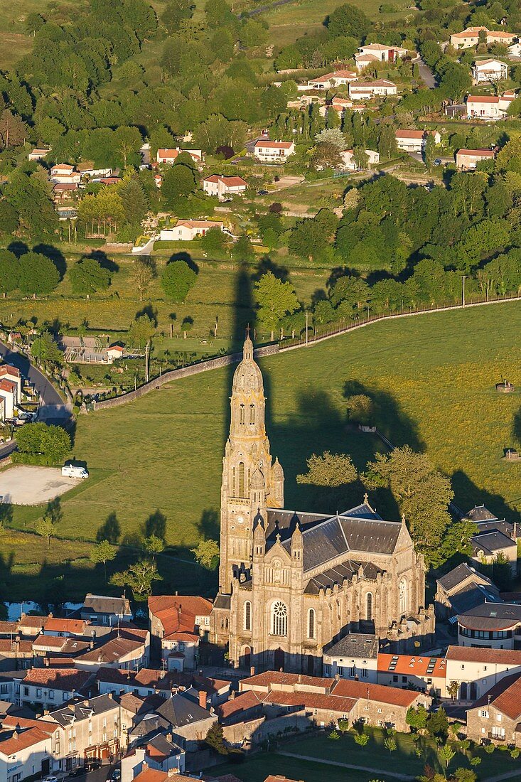 France, Vendee, Saint Laurent sur Sevre, Saint Louis Marie Grignion de Monfort basilica (aerial view)