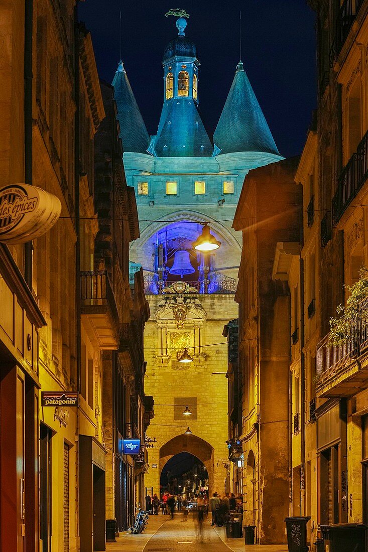 France, Gironde, Bordeaux, Saint James street, night view of an enlightened historical tour