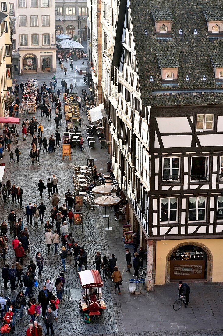 France, Bas Rhin, Strasbourg, old town listed as World Heritage by UNESCO, Rue Merciere seen from the top of the Notre Dame Cathedral