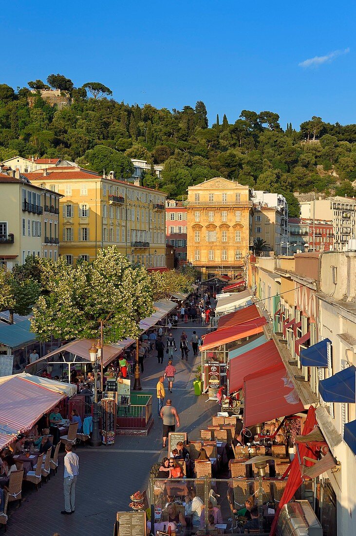 France, Alpes Maritimes, Nice, old town, cours Saleya market, the Cais de Pierlas palace in the background