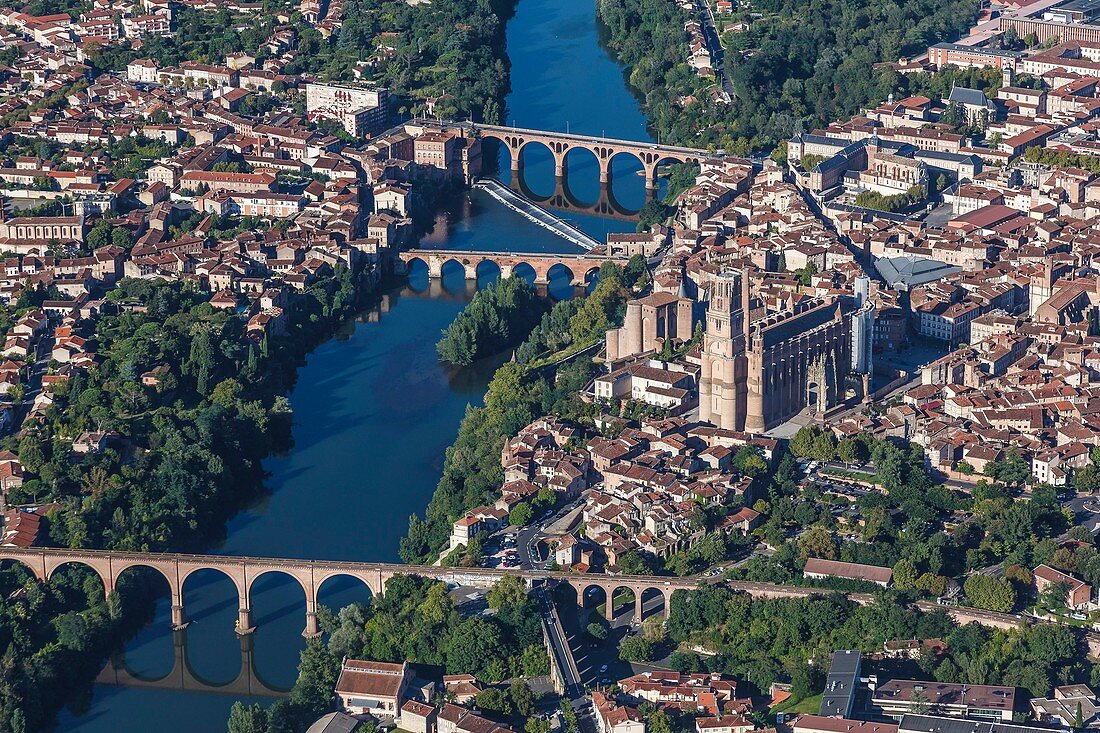 Frankreich, Tarn, Albi, Bischofsstadt Albi, UNESCO Weltkulturerbe (Luftaufnahme)