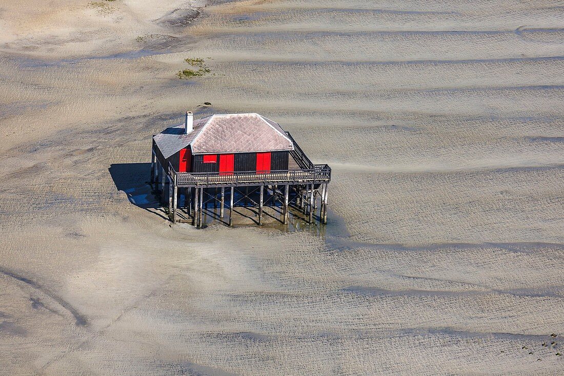 France, Gironde, Arcachon, wooden house on stilts near L'IIe aux Oiseaux (aerial view)