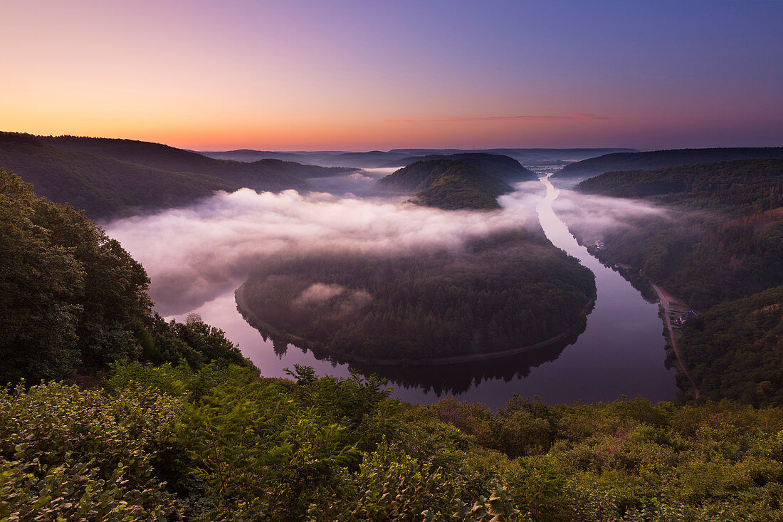 Fog over the Saar loop at Mettlach, Saar, Saarland, Germany