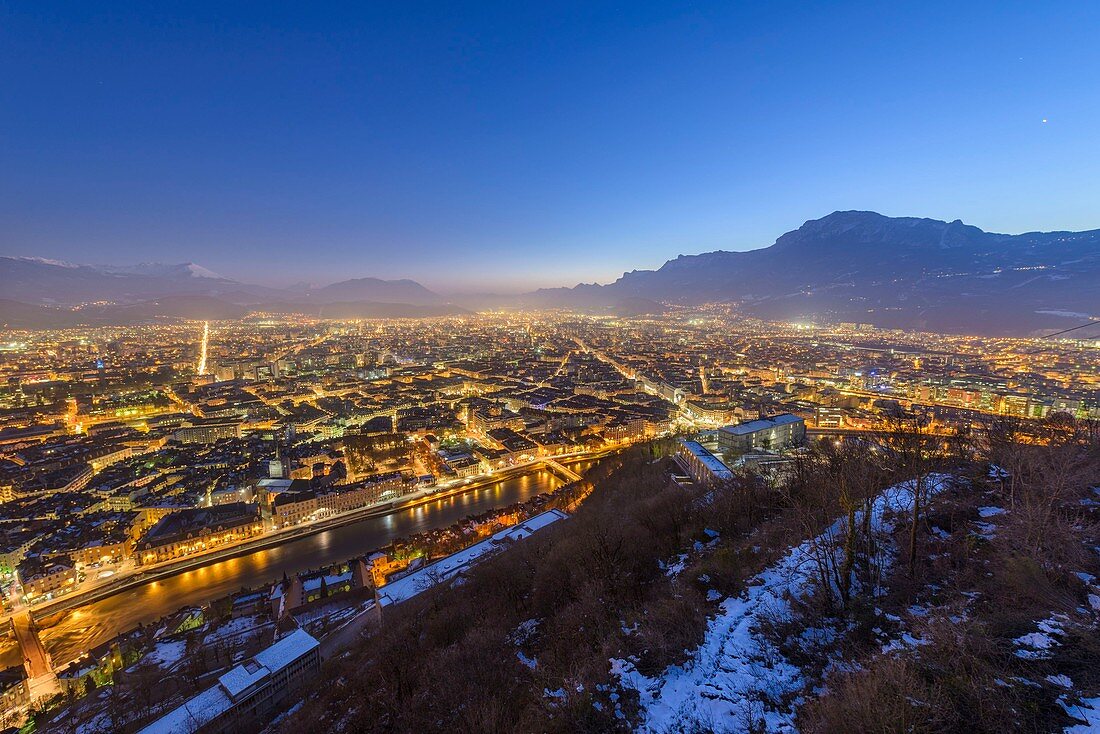France, Isere, Grenoble, panoramic view from the Bastille fort, Vercors massif in the background