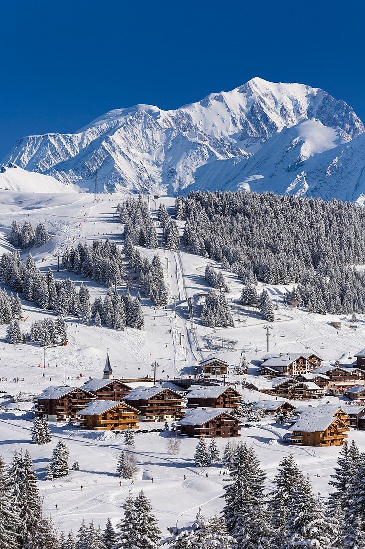 France, Savoie, Les Saisies, massif of Beaufortin, view of the Mont Blanc (4810m)