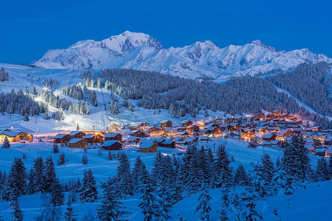 France, Savoie, Les Saisies, massif of Beaufortin, view of the Mont Blanc (4810m)