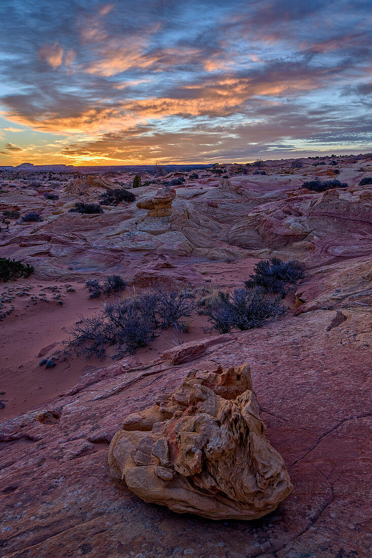 Sunrise over sandstone formations, Coyote Buttes Wilderness, Vermilion Cliffs National Monument, Arizona, United States of America, North America