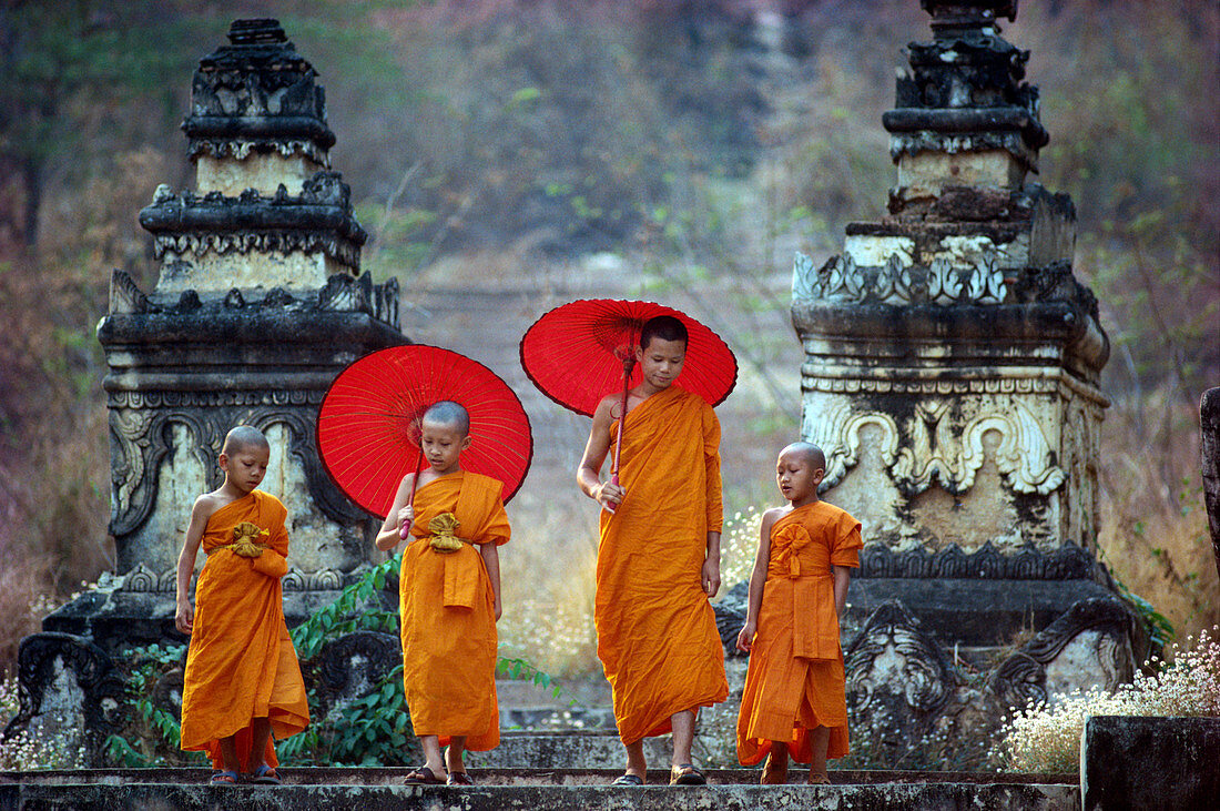 Neuling buddhistische Mönche, Doi Kong Mu Tempel, Mae Hong Son, Nordthailand, Südostasien, Asien