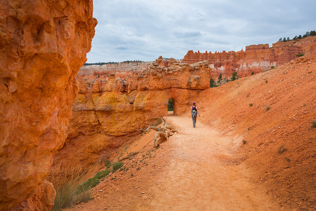 Frau wandert durch Nationalpark Bryce Canyon, USA