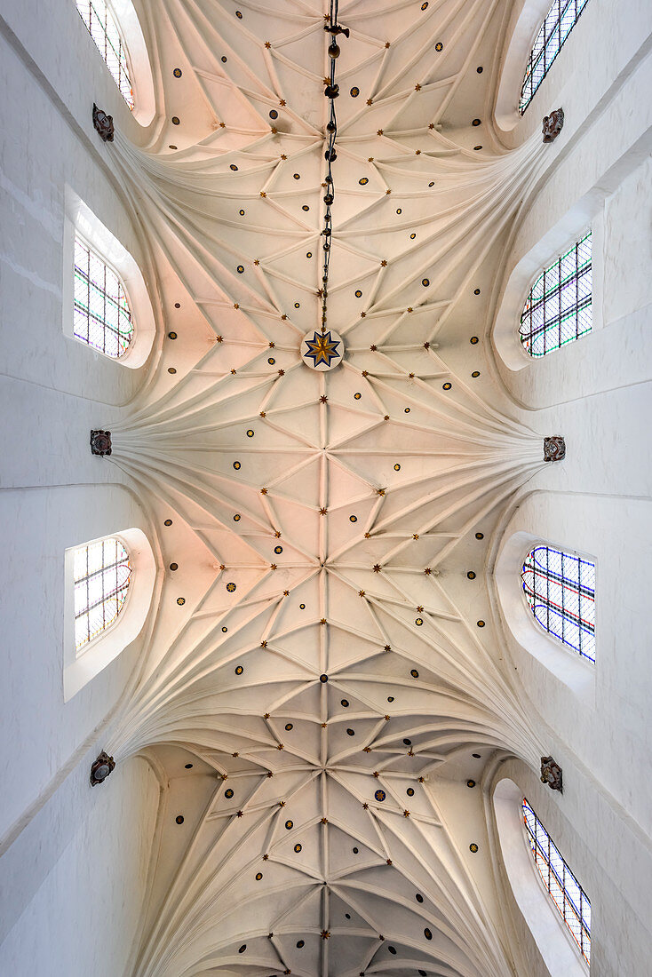 Archcathedral church in Gdansk Oliwa, dedicated to The Holy Trinity, Blessed Virgin Mary, and St. Bernard, gothic, roof canopy. Gdansk Oliwa, Pomorze region, Pomorskie voivodeship, Poland, Europe