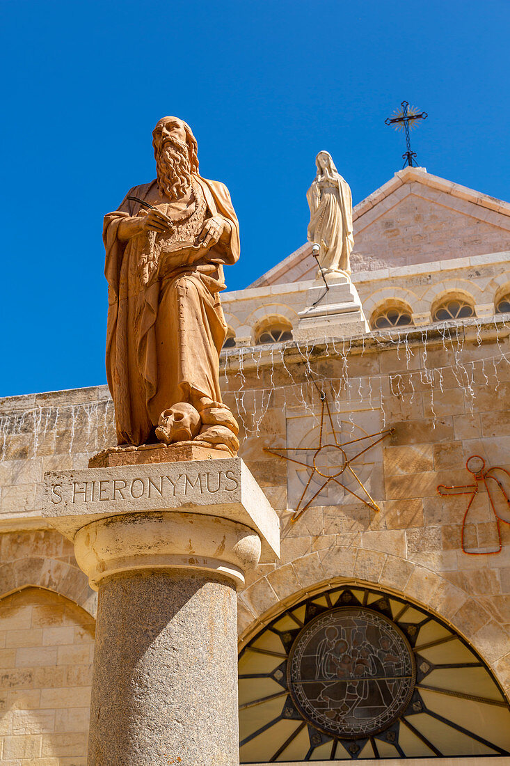 View of exterior of Church of Nativity in Manger Square, Bethlehem, Palestine, Middle East