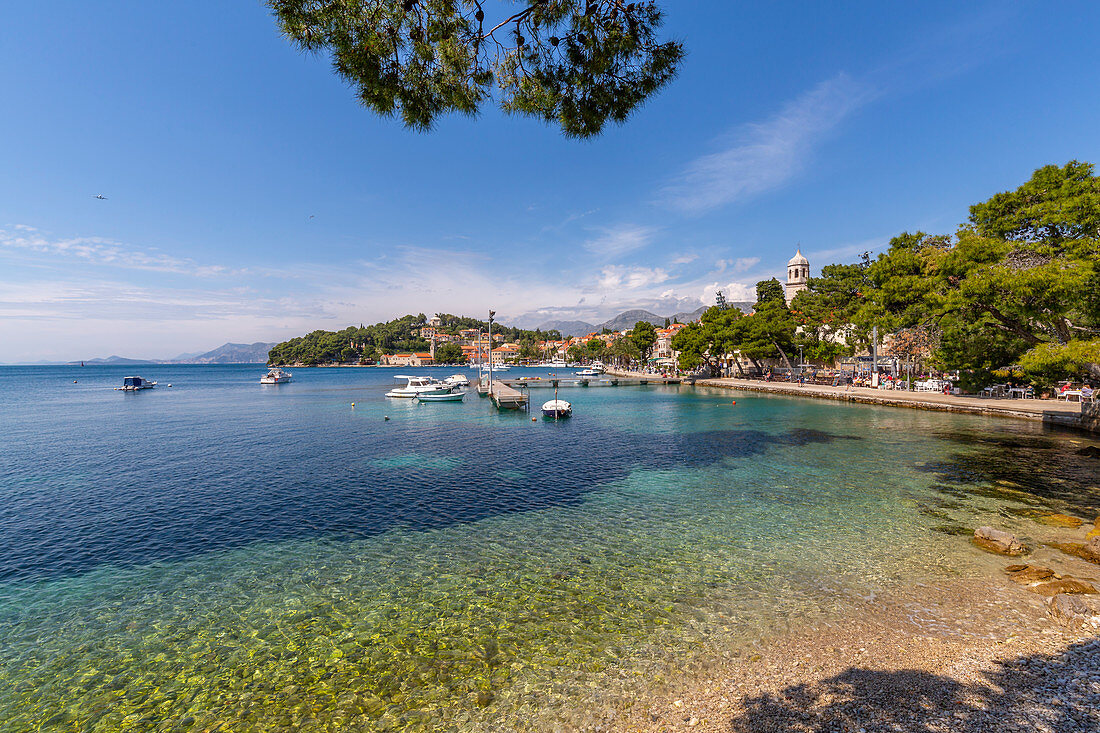 View of Cavtat on the Adriatic Sea, Cavtat, Dubrovnik Riviera, Croatia, Europe