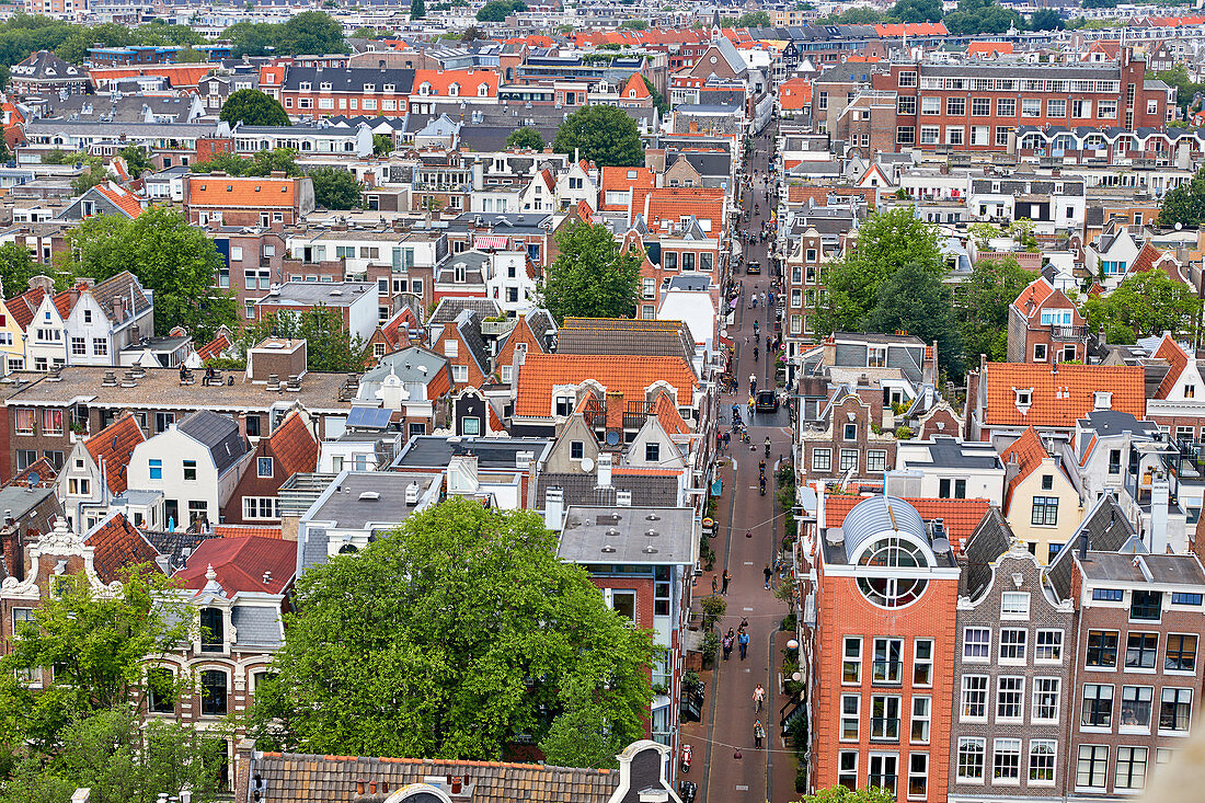 View from above of Leliedwarsstraatthe in the Jordaan, Amsterdam, North Holland, The Netherlands, Europe