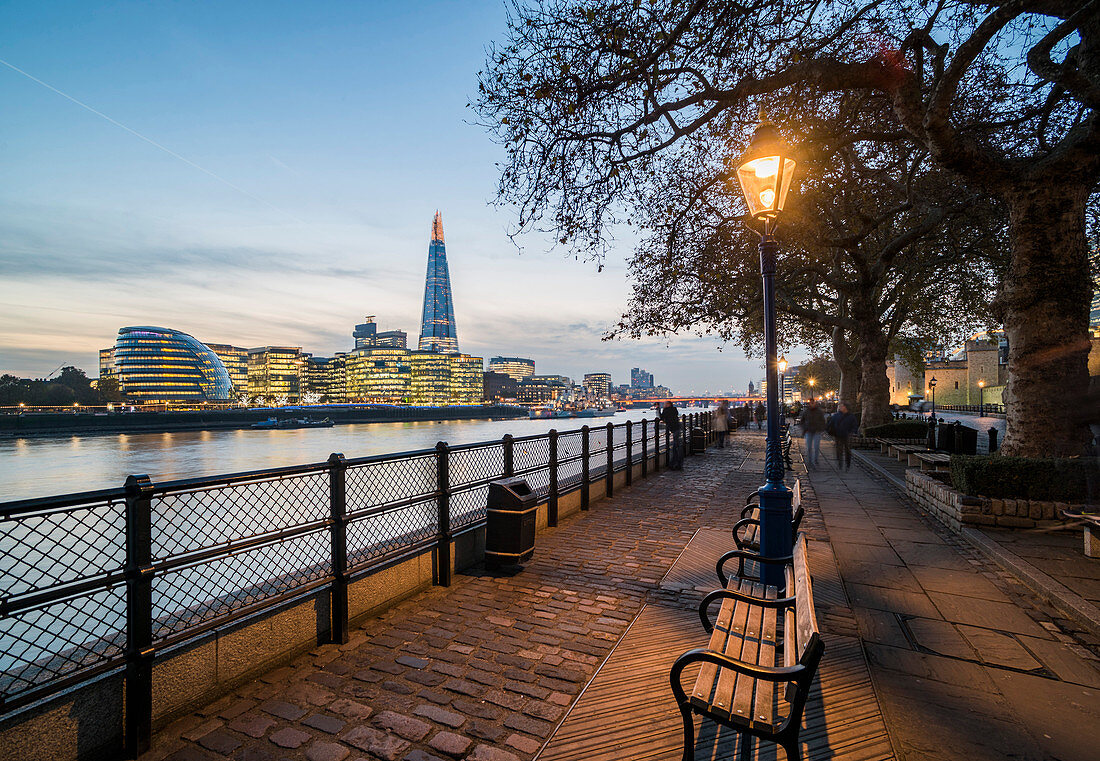 The Shard and River Thames at night, London, England, United Kingdom, Europe