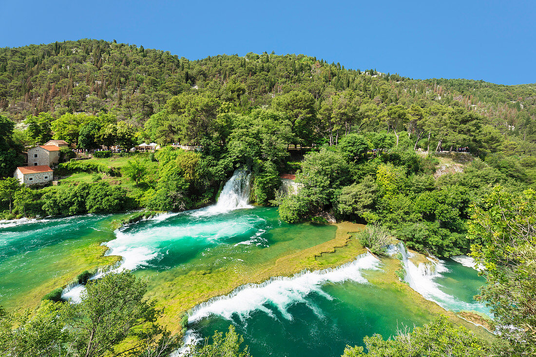 Mill at Skradinski Buk Waterfalls, Krka National Park, Dalmatia, Croatia, Europe