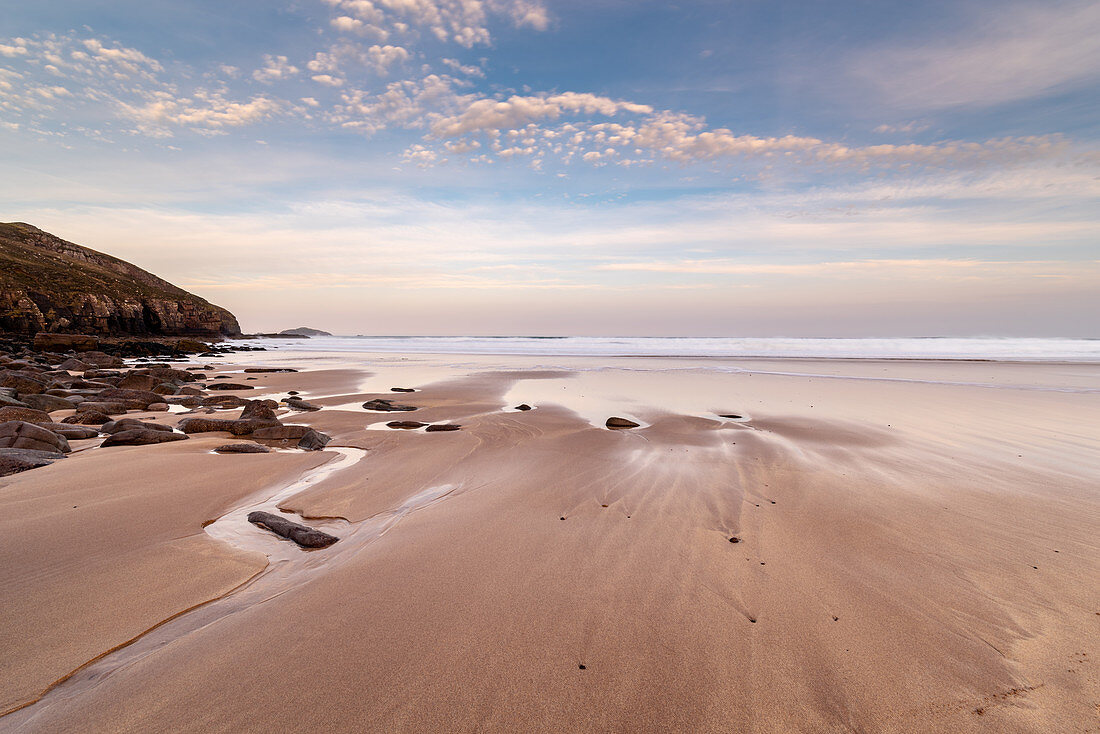 Sandwood Bay am frühen Morgen, Sutherland, Schottland, Vereinigtes Königreich, Europa