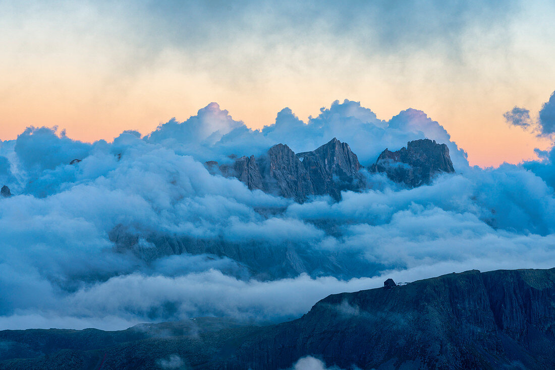 Alta Via Bepi Zac, Sonnenuntergang auf Marmolada, Dolomiten, Venetien, Italien, Europa