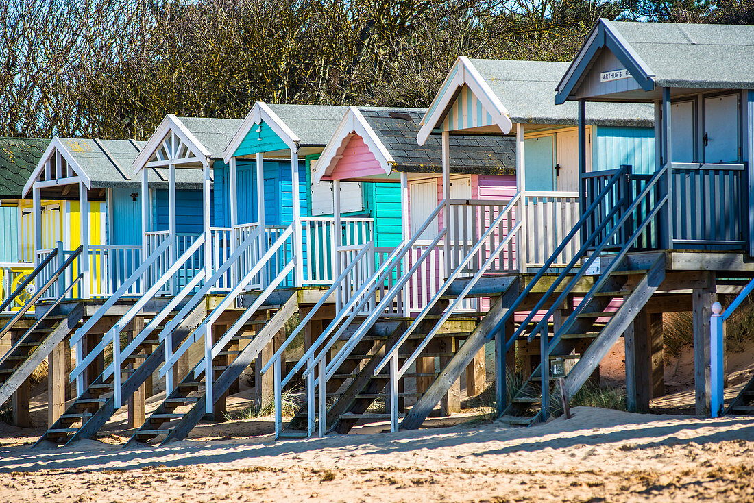 Bunte Strandh Tten Am Wells Strand Bei Bild Kaufen Lookphotos