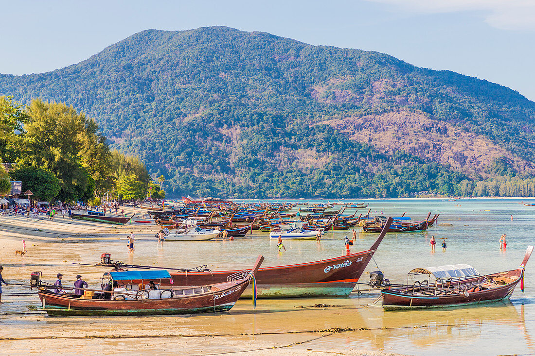 Long tail boats in Ko Lipe, in Tarutao National Marine Park, Thailand, Southeast Asia, Asia
