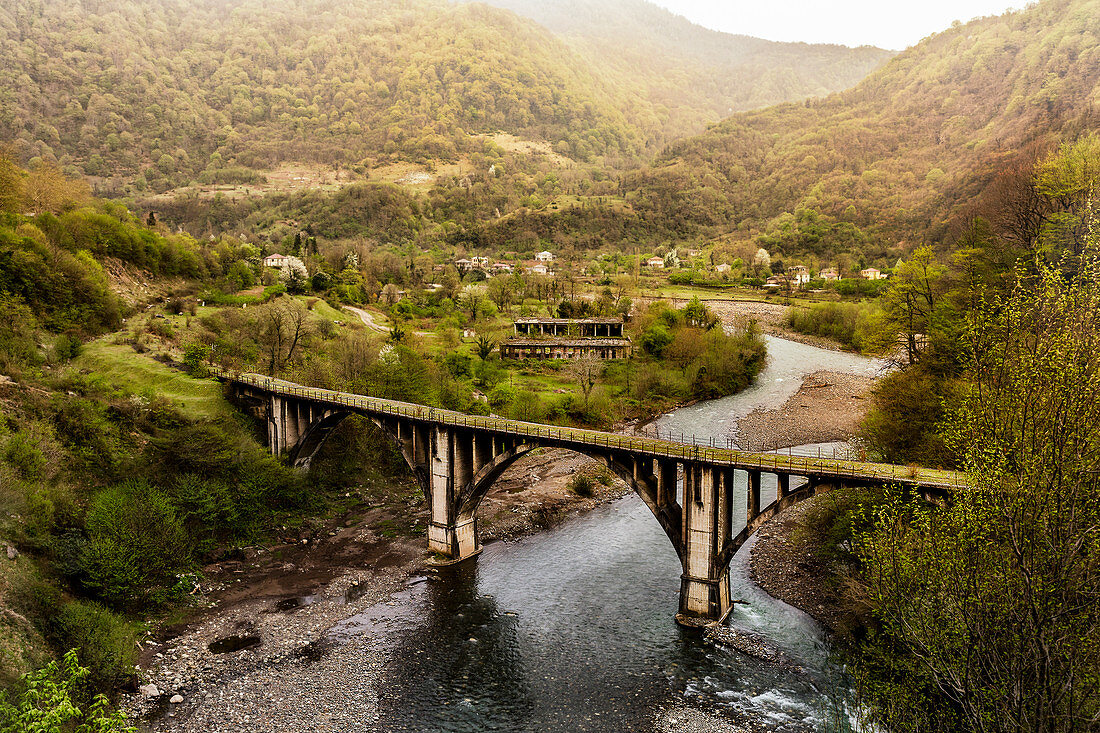 An abandoned railway bridge in Abkhazia, Akhmara region, Georgia, Central Asia, Asia