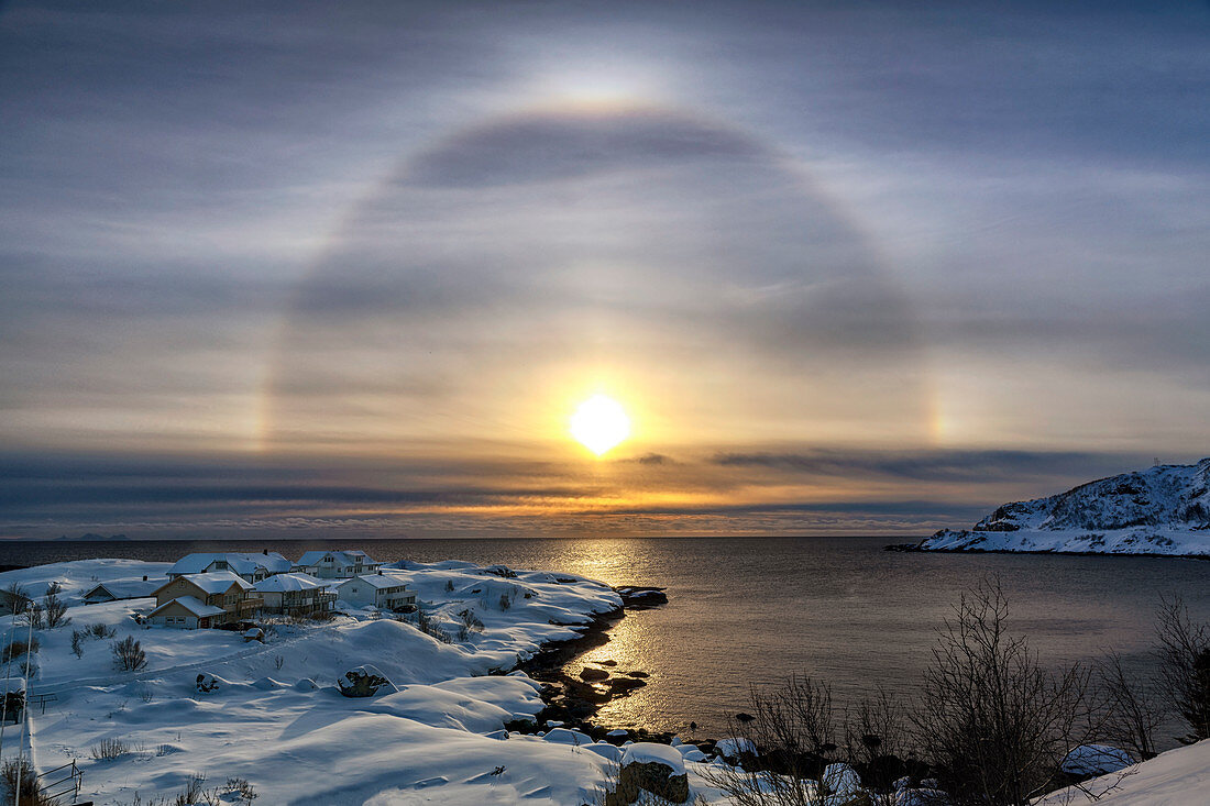 Sunbow at Reine, Lofoten, Arctic, Norway, Europe
