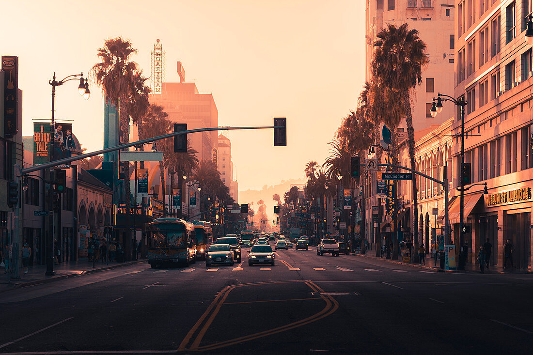 Evening commuters in Los Angeles during a lovely sunset, Los Angeles, California, United States of America, North America