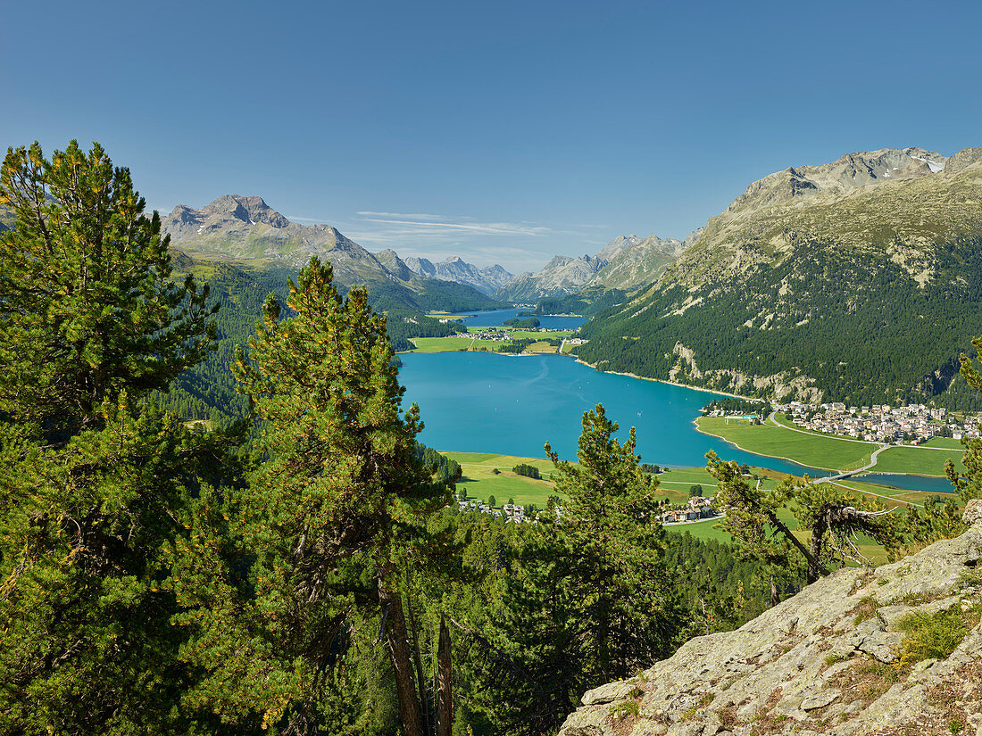 Blick ins Oberengadin, Silvaplanasee, Engadin, Graubünden, Schweiz