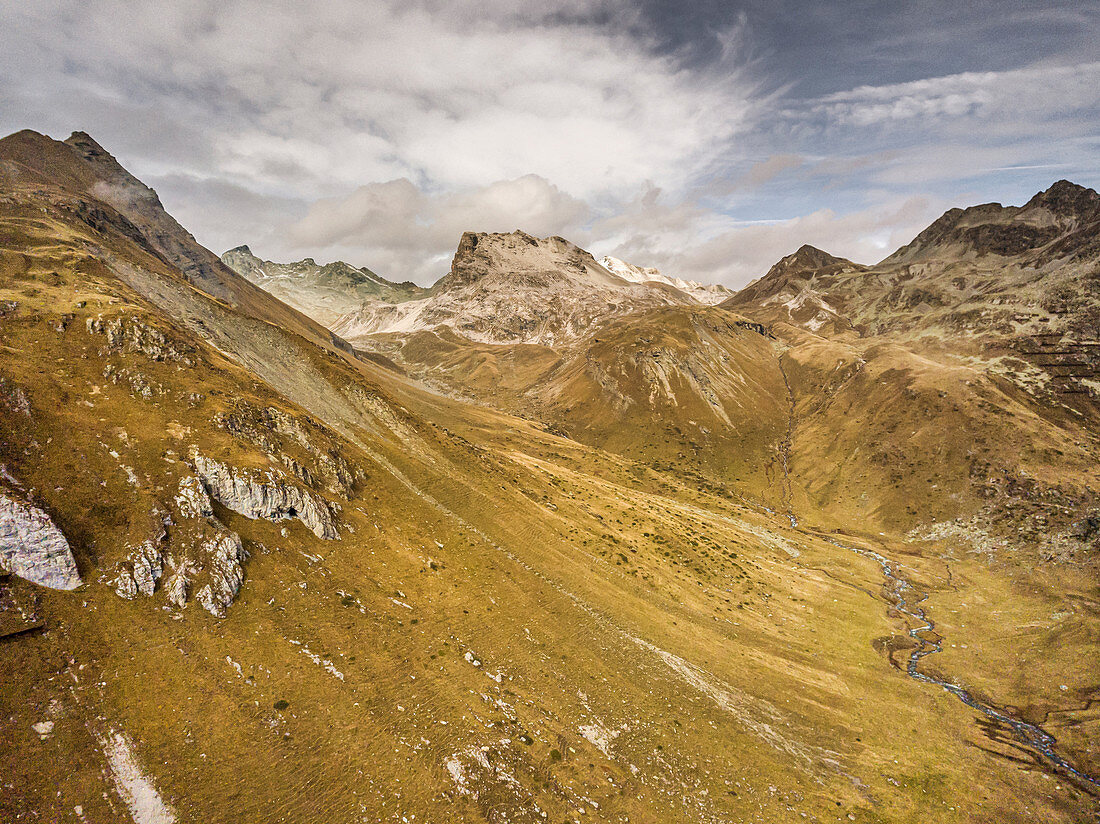 Barren mountains in autumn on the Julier Pass, Graubünden, Switzerland, Europe