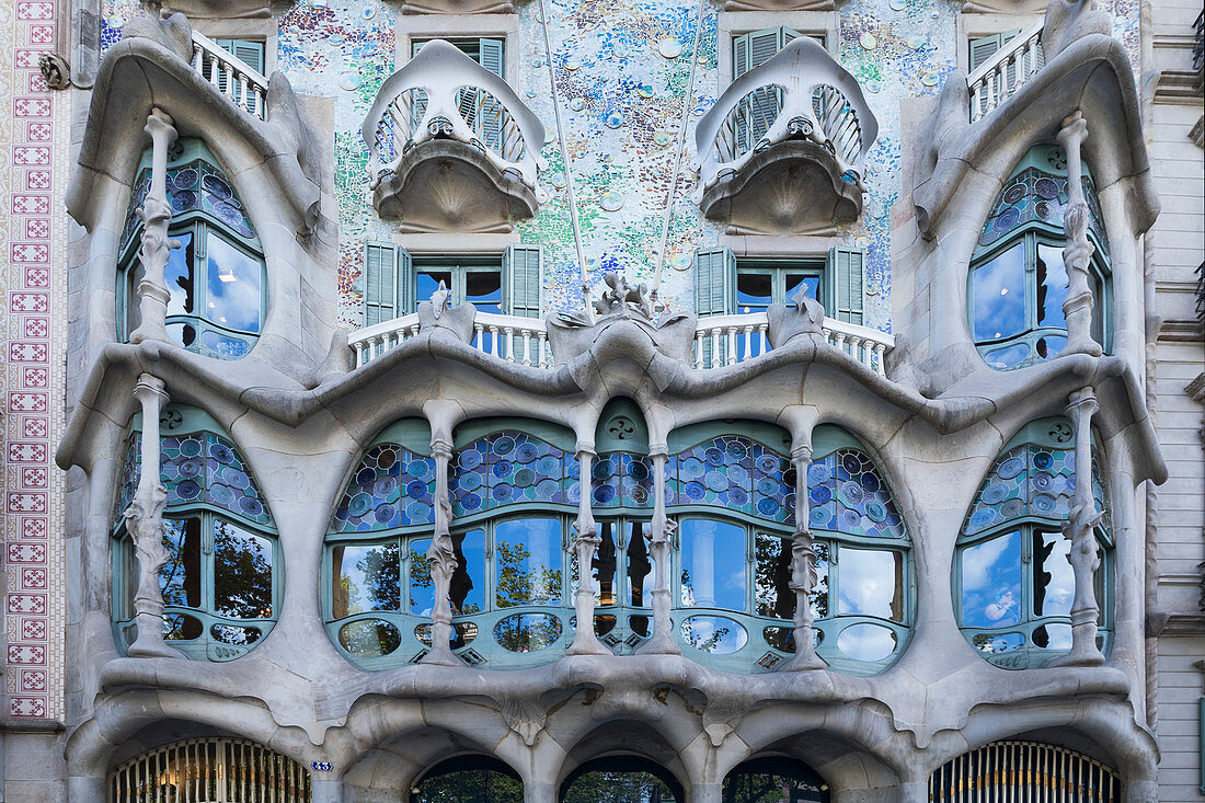 Exterior facade of Gaudi's former home, Casa Battlo, Barcelona