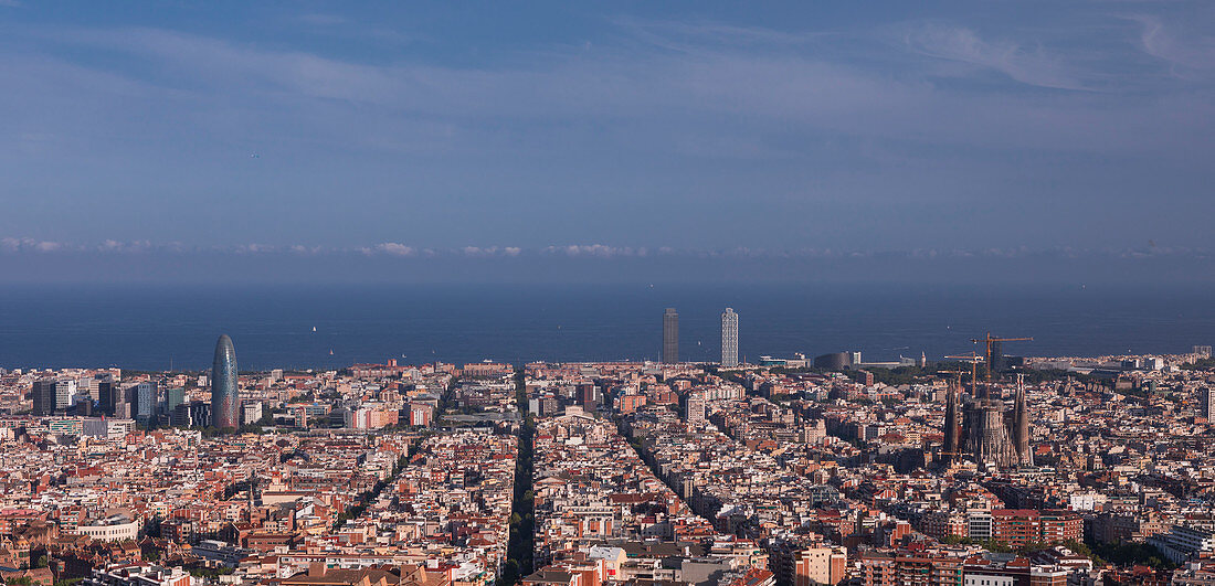 Barcelona skyline at sun with a view from Bunkers del Carmel