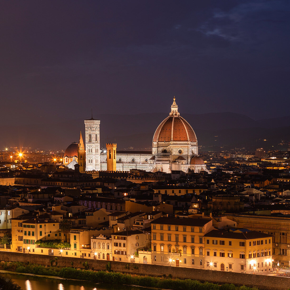 Florence skyline with Cathedral of Santa Maria del Fiore at night, Tuscany Italy
