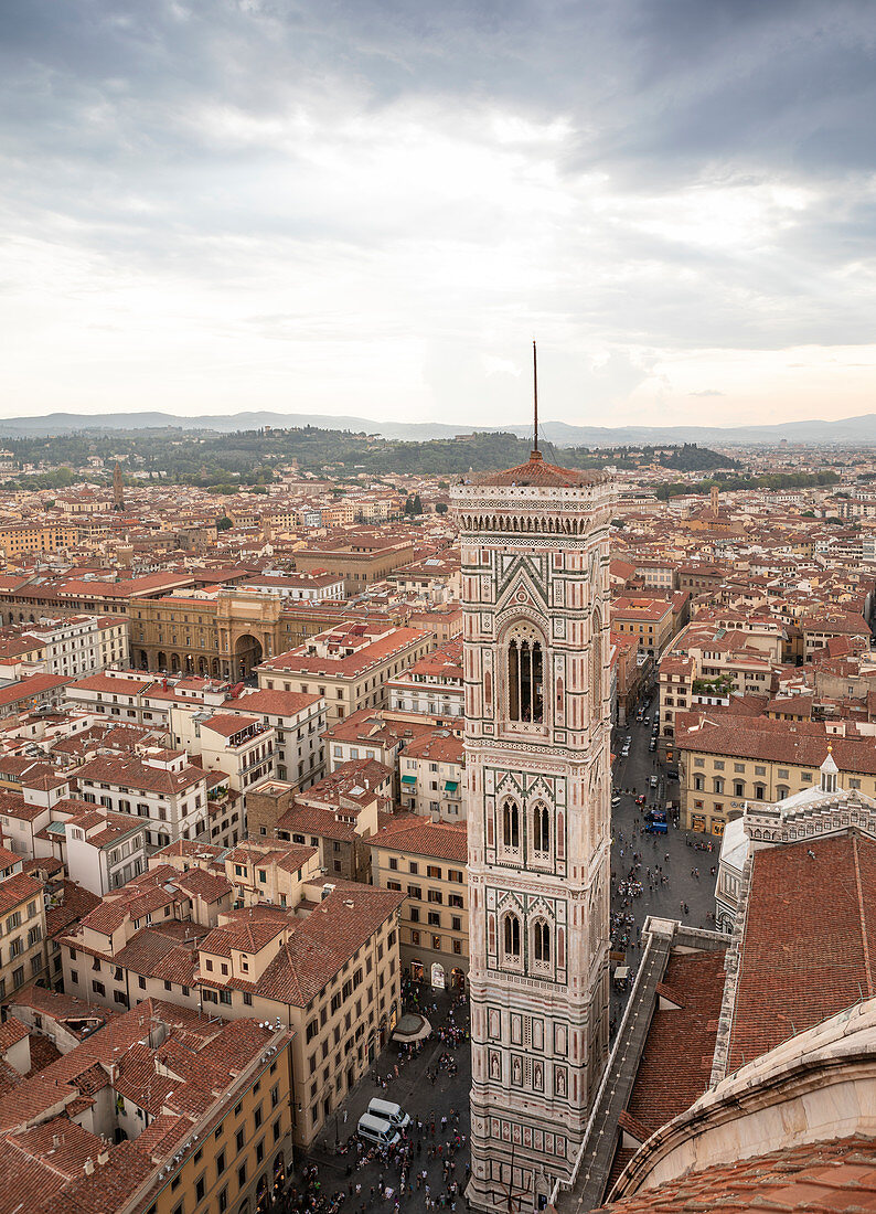 Above the rooftops of Florence on the Cathedral of Santa Maria del Fiore, Tuscany Italy
