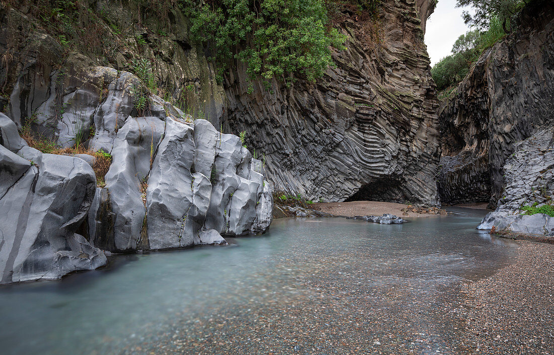 Gorges on the Alcantara river in the Gole dell'Alcantara near Taormina, Sicily Italy