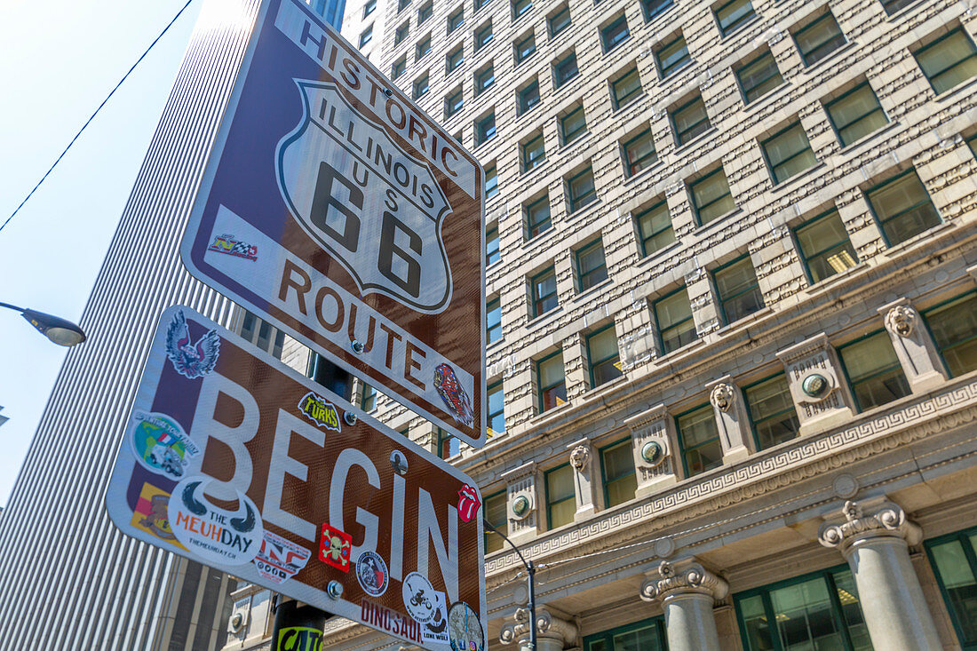 View of beginning of Route 66, Downtown Chicago, Illinois, United States of America, North America