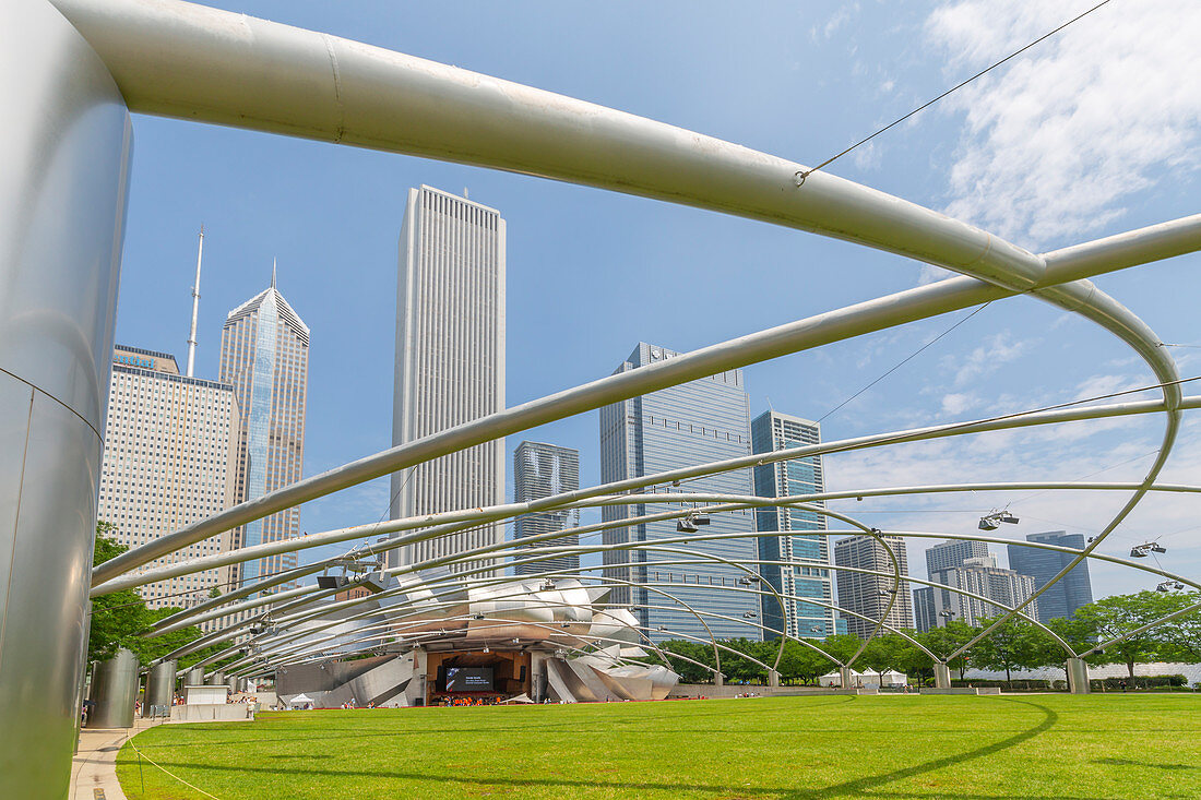 View of Jay Pritzker Pavilion, Millennium Park, Downtown Chicago, Illinois, United States of America, North America