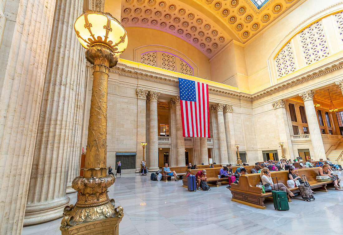 Ansicht des Innenraums der Union Station, Chicago, Illinois, Vereinigte Staaten von Amerika, Nordamerika