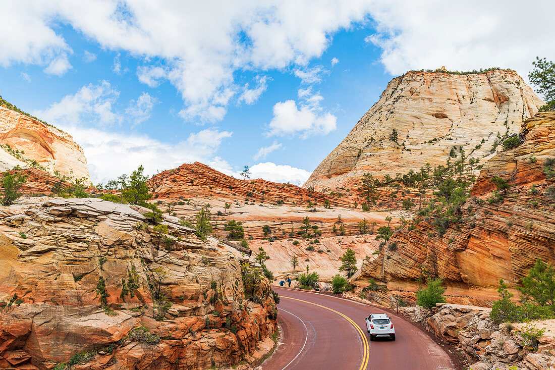 Driving through Zion National Park, Utah, United States of America, North America