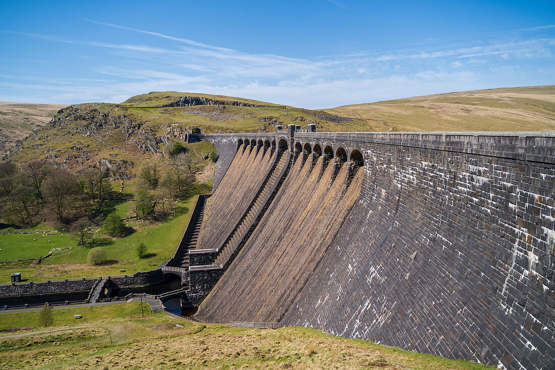 Claerwen Dam in the Elan Valley in Wales, United Kingdom, Europe