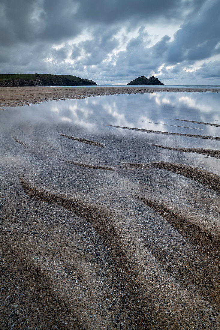 Sand patterns on the beach at Holywell Bay, Cornwall, England, United Kingdom, Europe