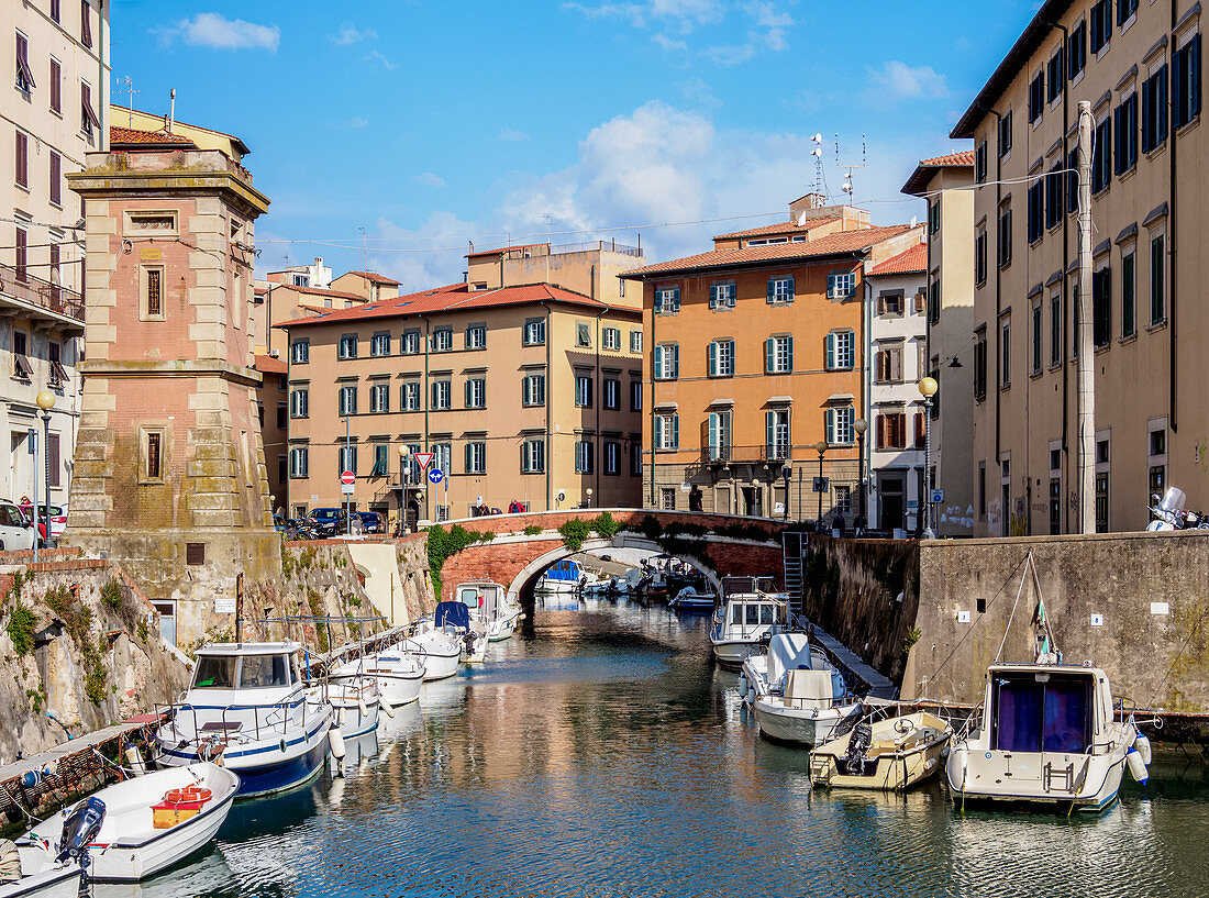 Kanal in Venezia Nuova, Livorno, Toskana, Italien, Europa