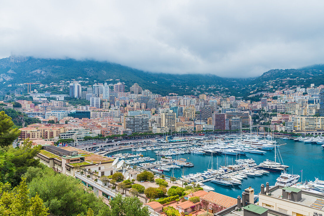 A view over the Monte Carlo port, Port Hercule in Monte Carlo, Monaco, Cote d Azur, French Riviera, Mediterranean France, Europe