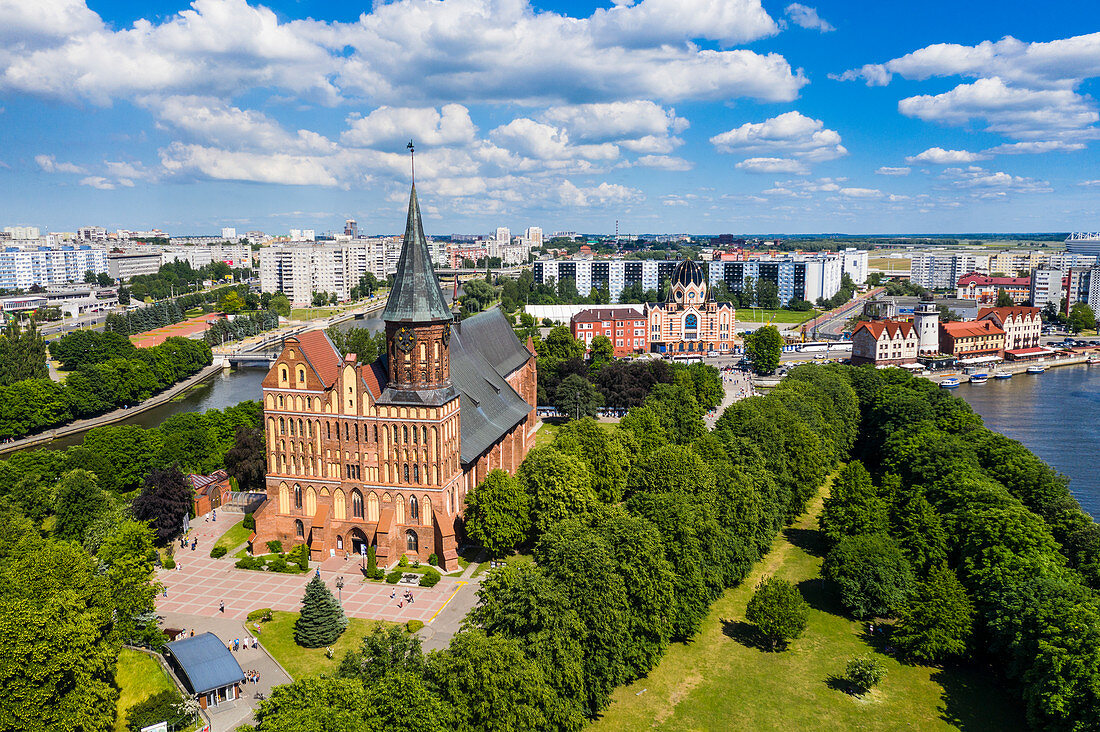 Aerial of Kant's Cathedral, Kant Island, Kaliningrad, Russia, Europe