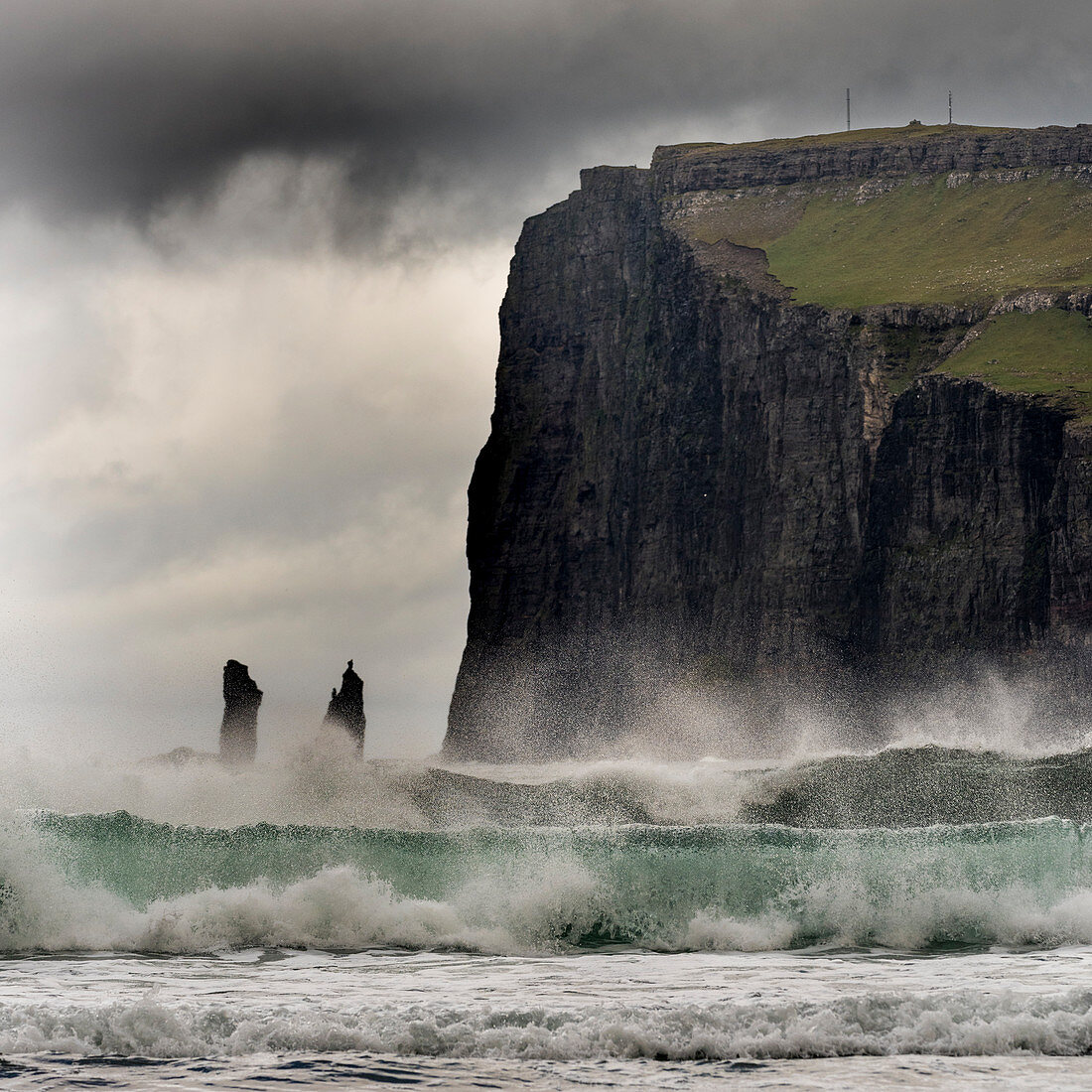 Cliff and sea-stacks as seen from Tjornuvik, Streymoy, Faroe Islands, Denmark, Atlantic, Europe