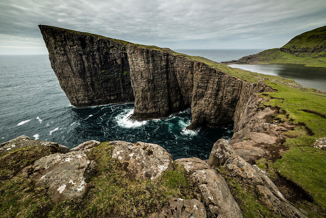 Traelanipa Klippen, Vagar Island, Färöer, Dänemark, Atlantik, Europa