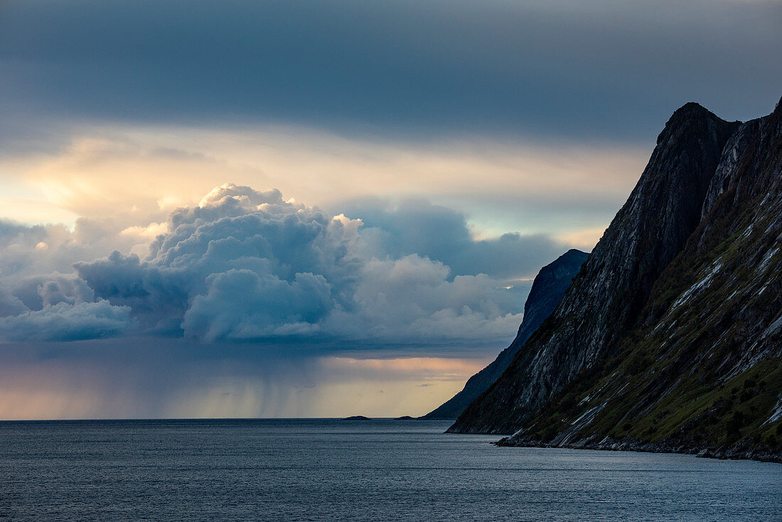 Rain cloud and mountain, Senja, Norway, Scandinavia, Europe