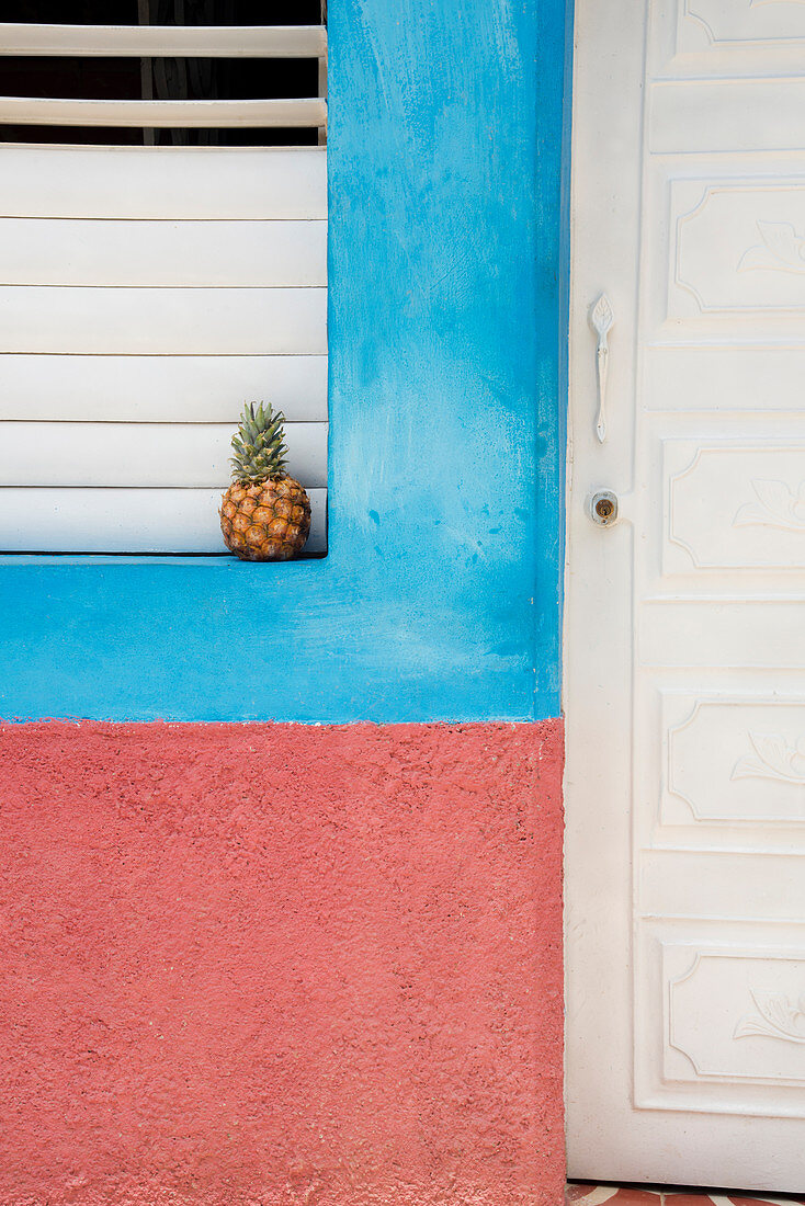 Pineapple on a windowsill in Trinidad, Cuba, West Indies, Caribbean, Central America