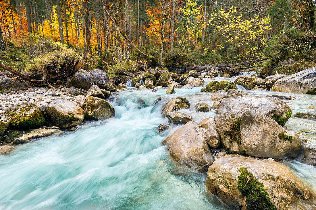 The Ramsau im Zauberald in autumn, Hintersee, Berchtesgaden, Bavaria, Germany