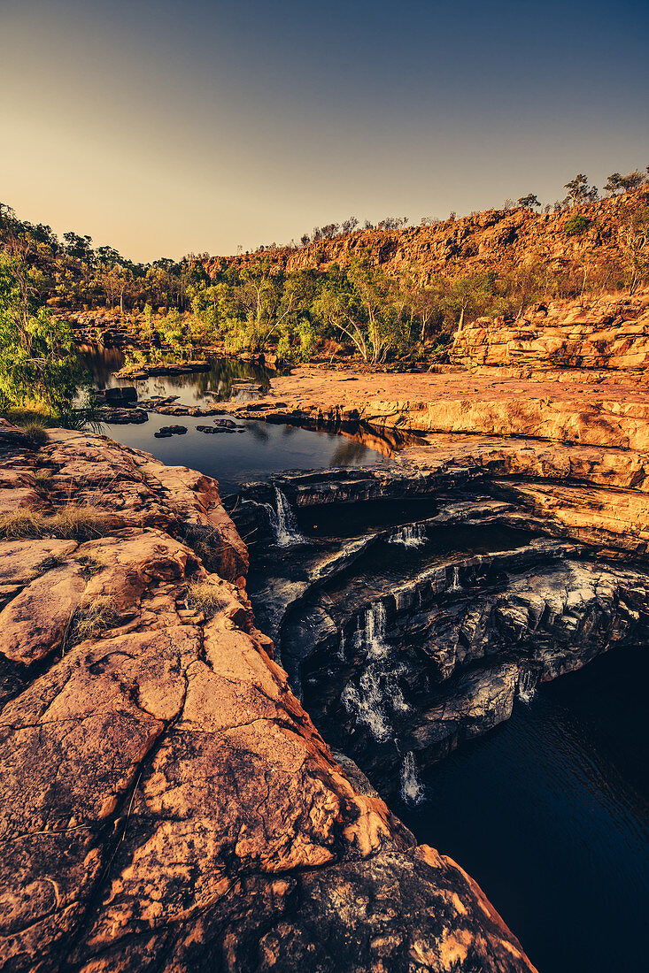 Sunrise at Bell Gorge with the waterfall in the Kimberley region in Western Australia, Australia, Oceania